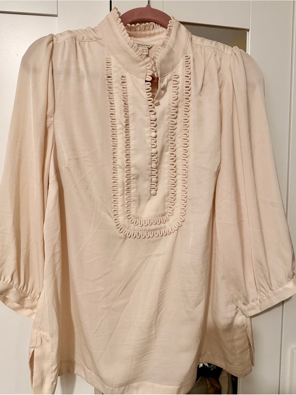 Monsoon Cream Ruffle-Trim Puff Sleeve Blouse
